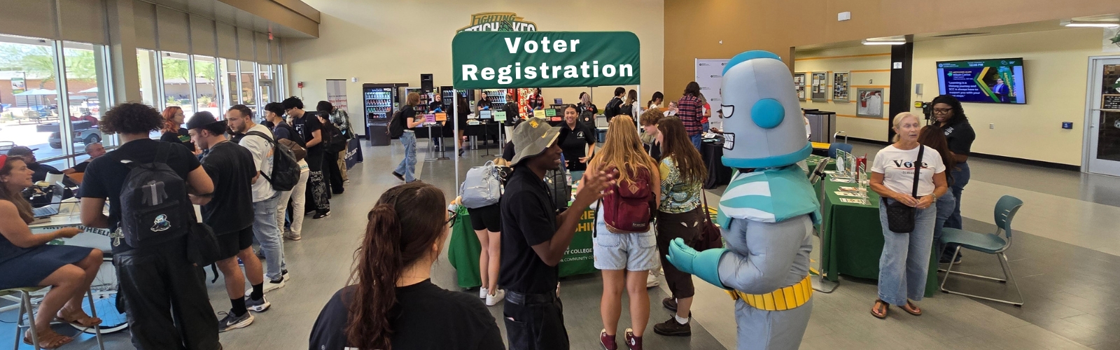 Students waiting at the voting registration
