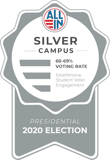 All In Silver Campus 60-69% voting rate. Excellence in Student Voter Engagement. Presidential 2020 Election.