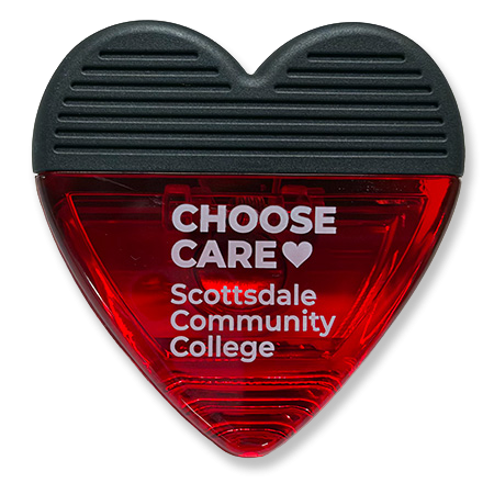 red heart with the words, choose care, scottsdale community college