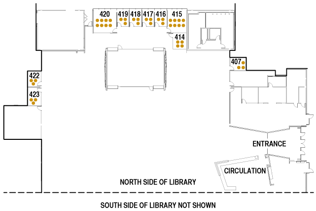map of study spaces available in the SCC Library