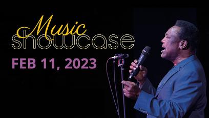 George Benson with microphone Music Showcase Feb 11, 2023
