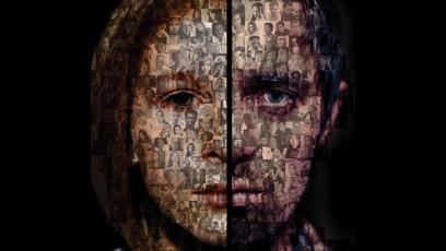 the faces of children made up of little faces of children to demonstrate the scale of human trafficking