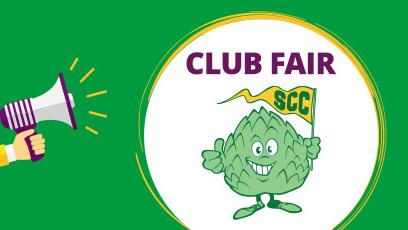 Megaphone announcing Club Flair with Artie the Artichoke Mascot
