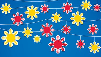 decorative red and yellow flowers with white outlines