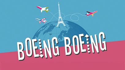 globe with eiffel tower and airplanes with the words boeing boeing