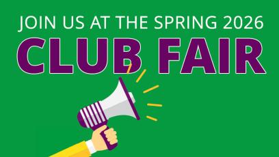 Megaphone with words: Join us at the spring 2026 club fair.