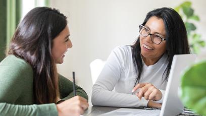Two women discussing about career services