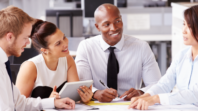 business professionals talking