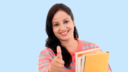 student holding books