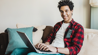 student with laptop learning from home