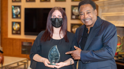 George Benson with scholarship awardee Lauren Berry