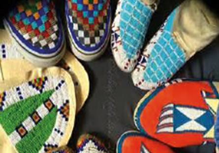 circle of colorful moccasins toe to toe
