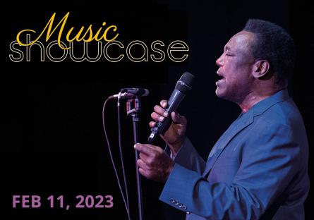 George Benson with microphone Music Showcase Feb 11, 2023