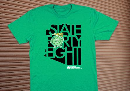 State Forty Eight on a green T-Shirt with Artie mascot logo and Scottsdale Community College logo