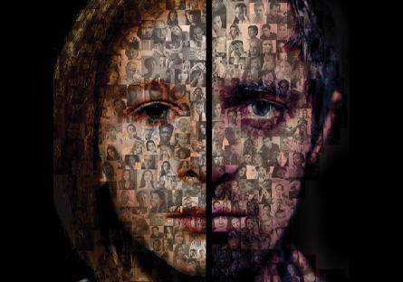 the faces of children made up of little faces of children to demonstrate the scale of human trafficking