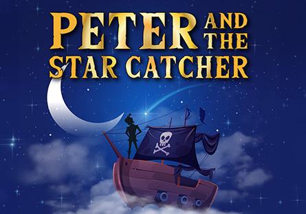 Peter and the Star Catcher ship sailing with pirate flag and large quarter moon