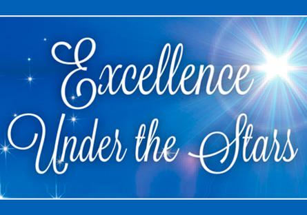 starry night with excellence under the stars lettering