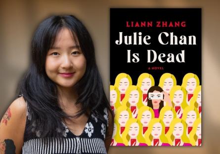 Author Liann Zhang with Julie Chan is Dead book cover