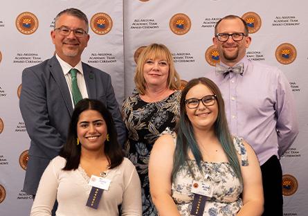 Front: Simone Bedi and Alexia Neal. Back: Dr. Eric Leshinskie, Dr. Stephanie Polliard, and Phil Root.