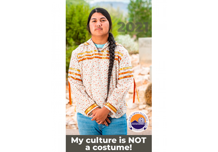 native american male with text: my culture is not a costume
