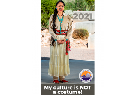 native american female with text: my culture is not a costume