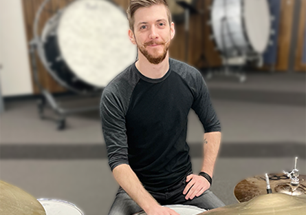 Scholarship Recipient Jack Rinaldo with drum kit