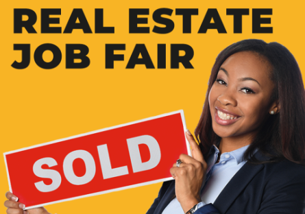 Real Estate Job Fair with realtor holding SOLD sign