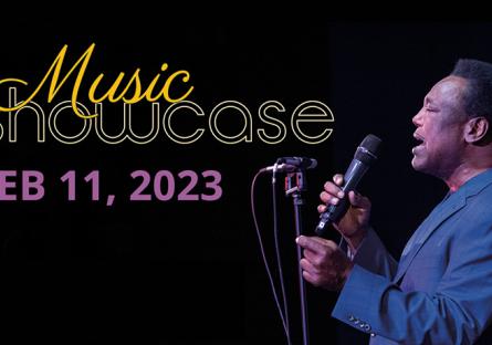 George Benson with microphone Music Showcase Feb 11, 2023