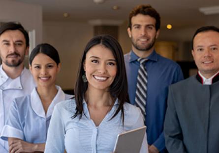 group of five hospitality employees