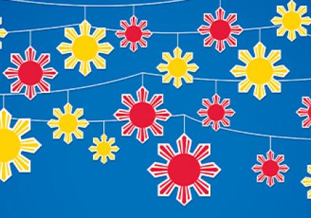 decorative red and yellow flowers with white outlines