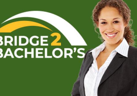 Bridge2Bachelor's logo with business student