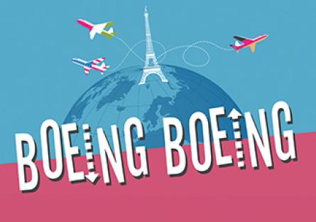 globe with eiffel tower and airplanes with the words boeing boeing