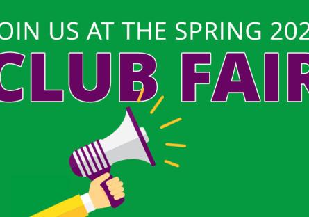 Megaphone with words: Join us at the spring 2026 club fair.