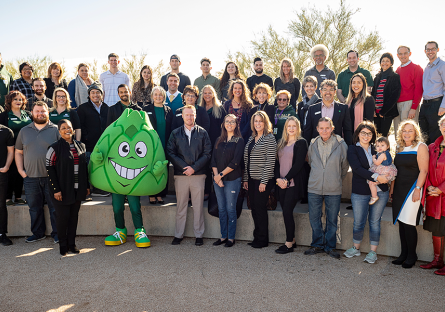 Students, mascot and donors