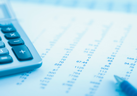 document, calculator and pen