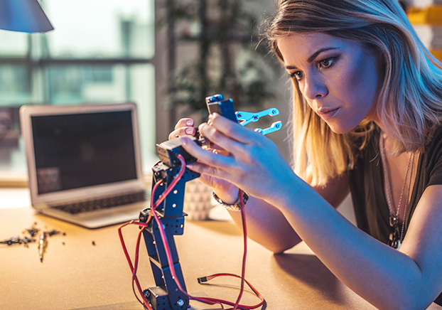student working on engineering project