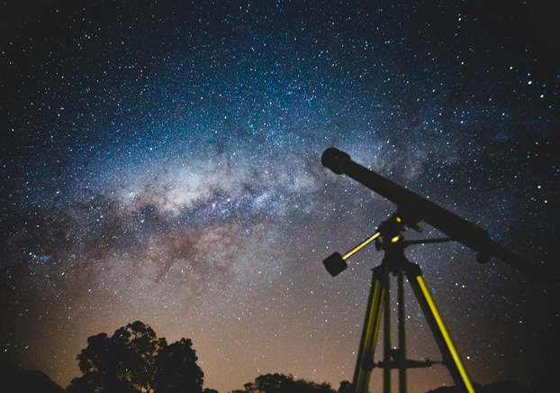 night sky with telescope