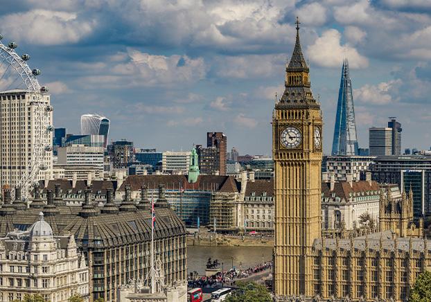 London Skyline with Big Ben and Ferris Wheel