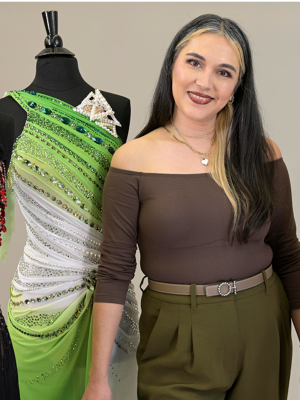 Priscilla with her designs